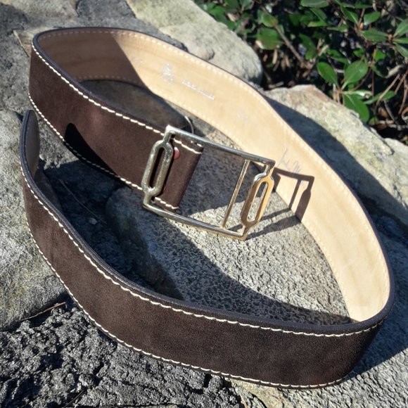 Real Leather Belt Genuine Cowhide Suede Gold Buckle Adjustable Length Strap - Picture 12 of 16